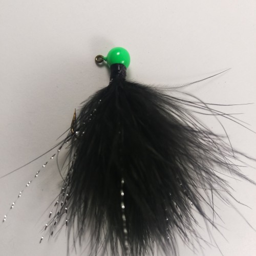 11 - Bright Green Head, All Black Marabou Jigs