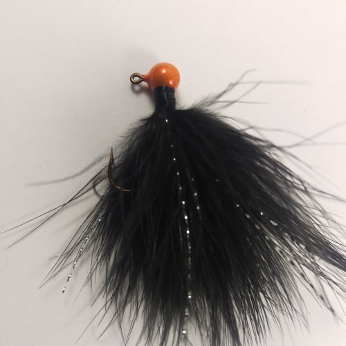 43 - Candy Orange Head, All Black Marabou Jigs