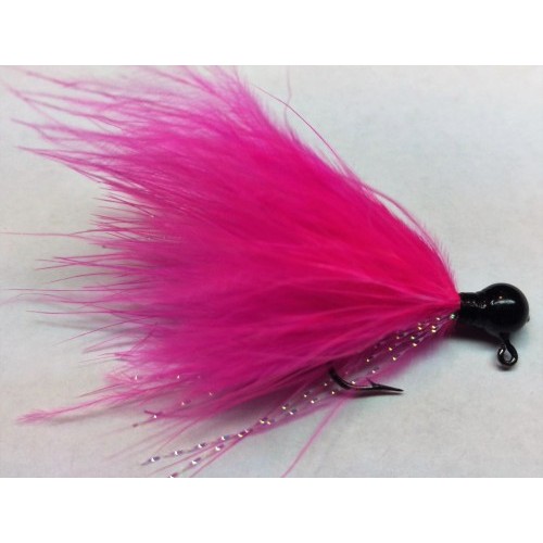 Black Head, Hot Pink Marabou Hand Tied Jig