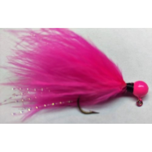 Hot Pink Head, Hot Pink Marabou Hand Tied Jig