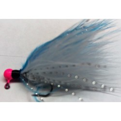 Hot Pink Head, White and Blue Marabou Hand Tied Jig