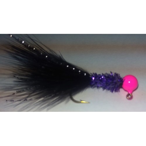 Hot Pink Head, Black Marabou with Purple Collar