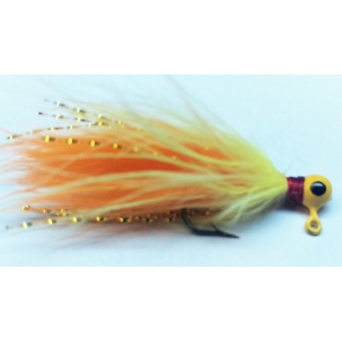 Yellow Head, Orange and Yellow Marabou Hand Tied Jig