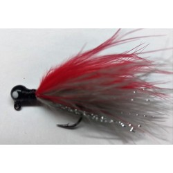 Black Head, Gray and Red Marabou Hand Tied Jig