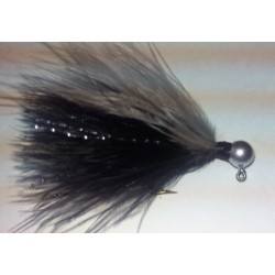 Silver Head, Black and Gray Marabou Hand Tied Jig