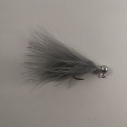 Gray Grimmace - Silver Head, Gray Marabou Hand Tied Jig