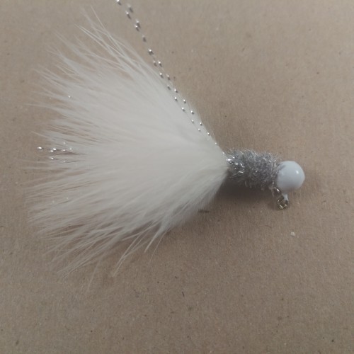 White Head, Silver Collar, White Marabou Hand Tied Jig