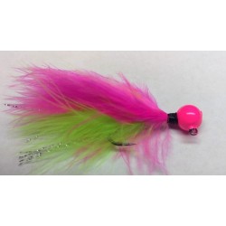 Hot Pink Head, Chartreuse and Hot Pink Marabou Hand Yied Jig