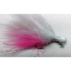 White Head, Hot Pink and White Marabou Hand Tied Jig