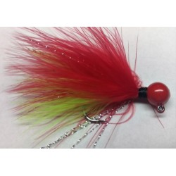 Red Head, Chartreuse and Red Marabou Hand Tied Jig