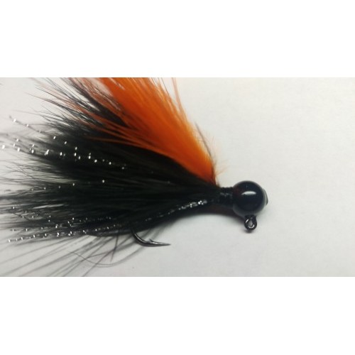 Black Head, Black and Orange Marabou Hand Tied Jig