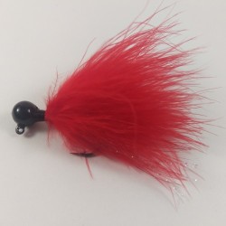 Black Head, All Red Marabou Hand Tied Jig
