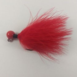 Red Head, Black Thread, All Red Marabou Hand Tied Jig