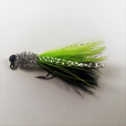 Black Head, Black and Chartreuse Marabou, Silver Collar Hand Tied Jig