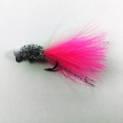 White Head, Hot Pink and White Marabou, Silver Collar Hand Tied Jig