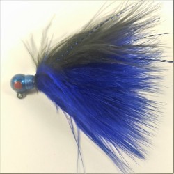 Sapphire Head, Red Eyes, Blue and Black Marabou Hand Tied Jig
