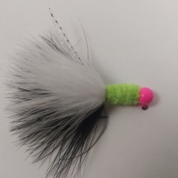 Hot Pink Head, Black and White Marabou. Chartreuse Collar Hand Tied Jig