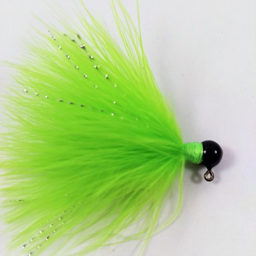 Black Head, Chartruese Marabou Hand Tied Jig