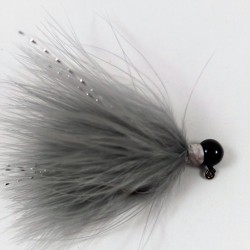 Black Head, Gray Marabou Hand Tied Jig