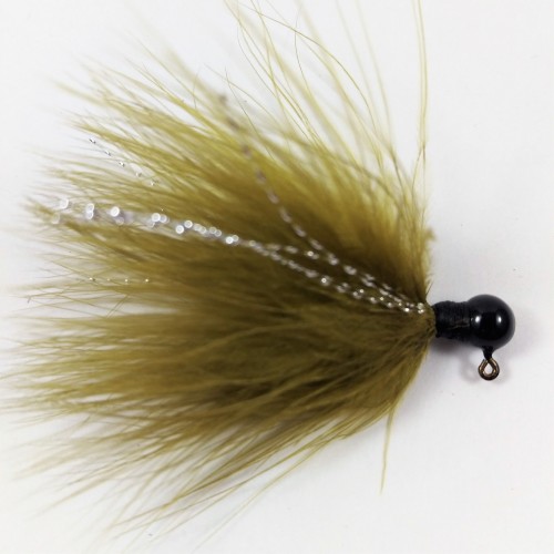 Black Head, Olive Marabou Hand Tied Jig