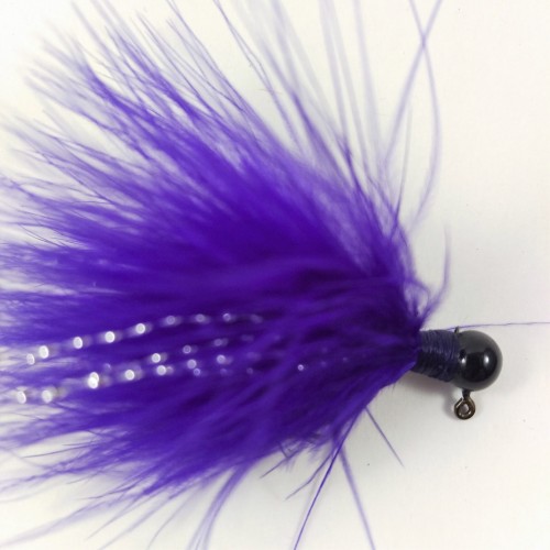 Black Head, Bright purple Marabou Hand Tied Jig