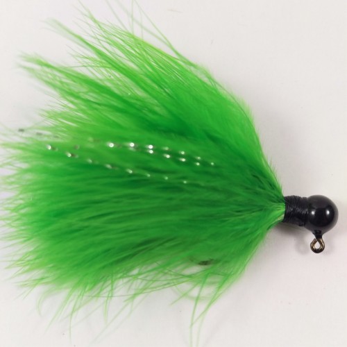 Black Head, FL green Marabou Hand Tied Jig