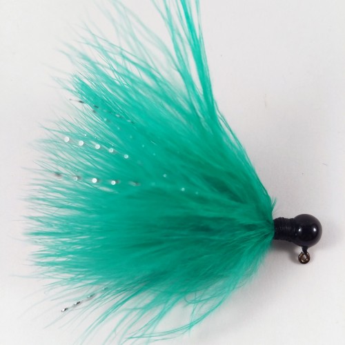 Black Head, White turquoise Marabou Hand Tied Jig