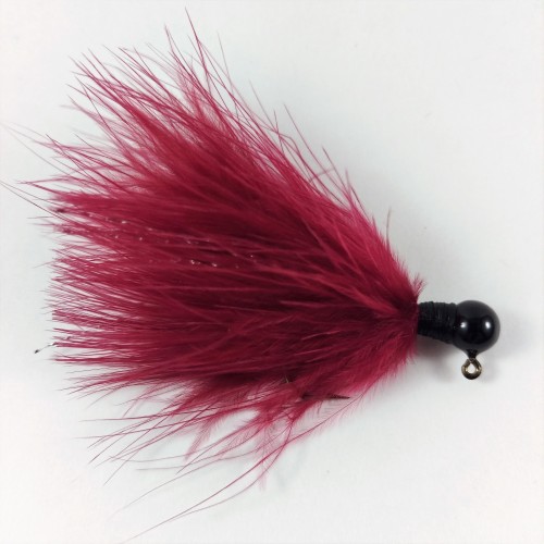 Black Head, Wine Marabou Hand Tied Jig