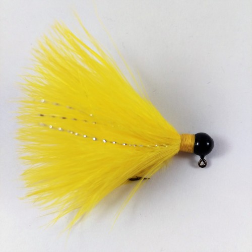 Black Head, Yellow Marabou Hand Tied Jig