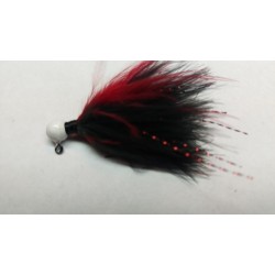 White Head, Black and Red Hand Tied Marabou Jigs