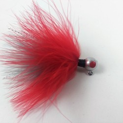 Silver Head, Red Eyes - Gray and Red Marabou Hand Tied Jig