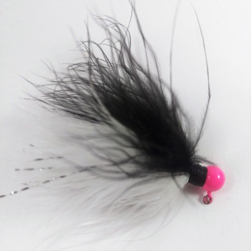 Hot Pink Head, White with a touch of black Marabou Hand Tied Jig