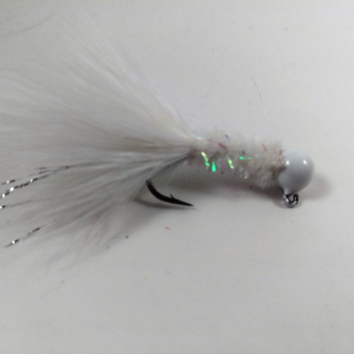 White Head, White Pearl Collar, White Marabou Hand Tied Jig