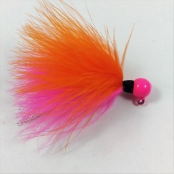 Hot Pink Head, Hot Pink and Orange Marabou Hand Tied Jig