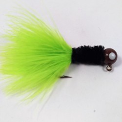 Brown Head, White eyes, Black Collar, Chartreuse Marabou Hand Tied Jig
