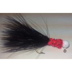 White Head, Kandy Cane Collar, Black Feather Marabou Hand Tied Jig